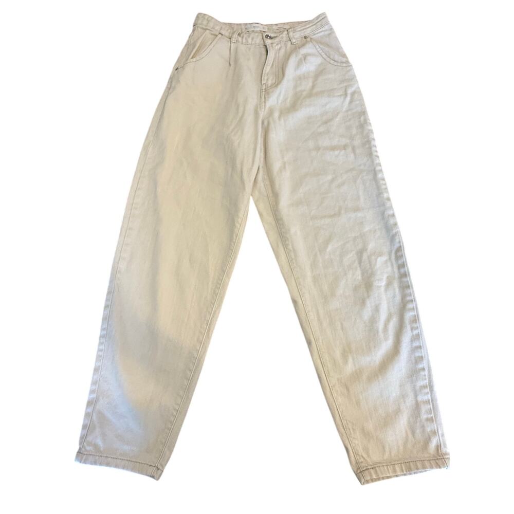 MNG Mango Cream Regina HIgh Waist Mom Jeans Denim Pants Women size 2